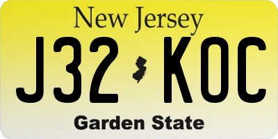 NJ license plate J32KOC
