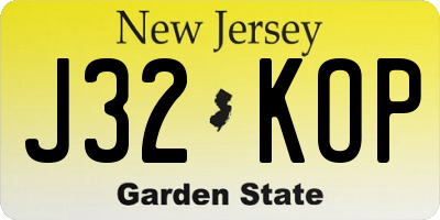 NJ license plate J32KOP