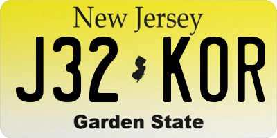 NJ license plate J32KOR
