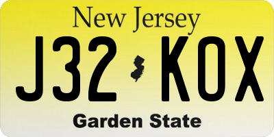 NJ license plate J32KOX