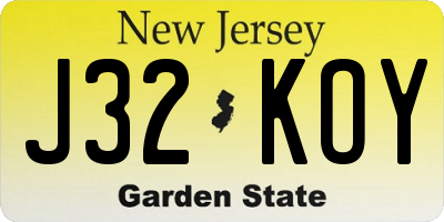 NJ license plate J32KOY