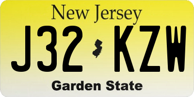 NJ license plate J32KZW