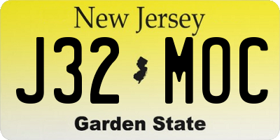 NJ license plate J32MOC