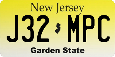 NJ license plate J32MPC