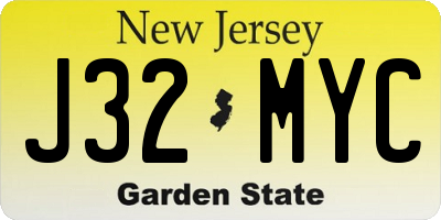 NJ license plate J32MYC