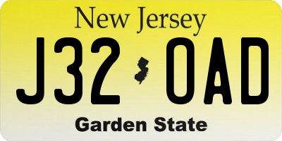 NJ license plate J32OAD