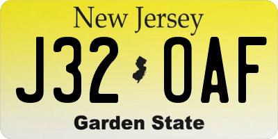 NJ license plate J32OAF