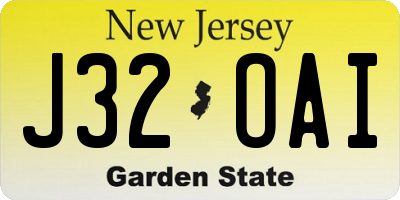 NJ license plate J32OAI