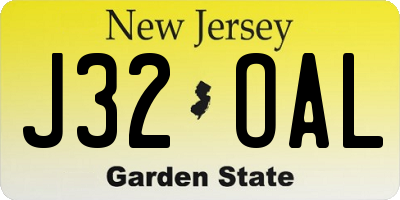 NJ license plate J32OAL