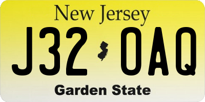 NJ license plate J32OAQ