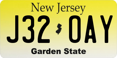 NJ license plate J32OAY