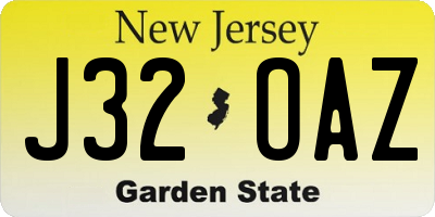 NJ license plate J32OAZ