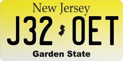 NJ license plate J32OET