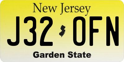 NJ license plate J32OFN