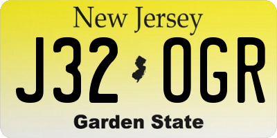 NJ license plate J32OGR