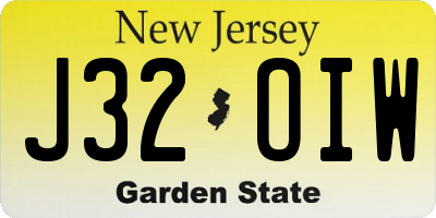 NJ license plate J32OIW