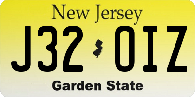 NJ license plate J32OIZ