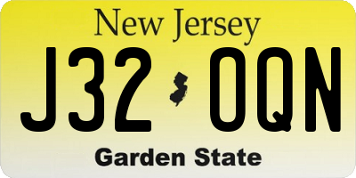 NJ license plate J32OQN