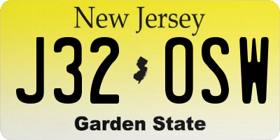 NJ license plate J32OSW