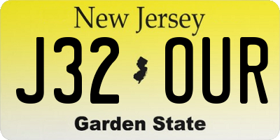 NJ license plate J32OUR