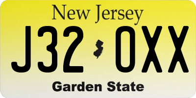 NJ license plate J32OXX