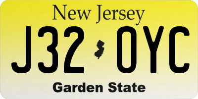 NJ license plate J32OYC