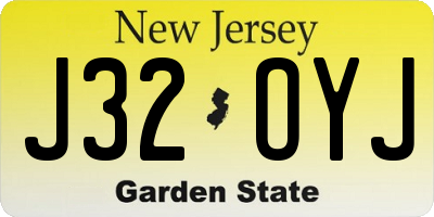 NJ license plate J32OYJ