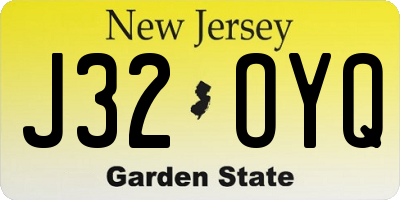 NJ license plate J32OYQ