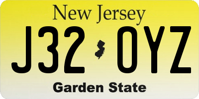 NJ license plate J32OYZ