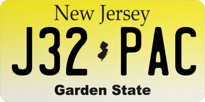 NJ license plate J32PAC