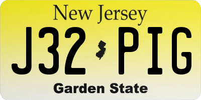 NJ license plate J32PIG