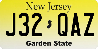 NJ license plate J32QAZ