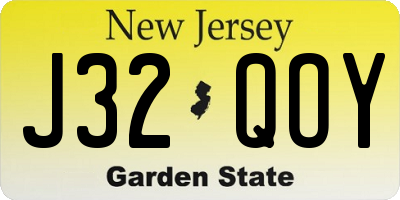 NJ license plate J32QOY