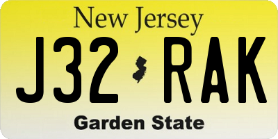 NJ license plate J32RAK