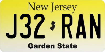 NJ license plate J32RAN