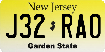 NJ license plate J32RAO