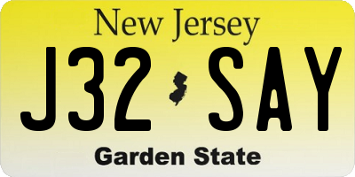 NJ license plate J32SAY