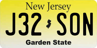 NJ license plate J32SON