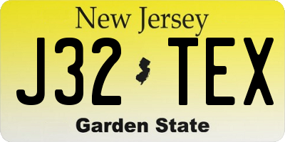 NJ license plate J32TEX