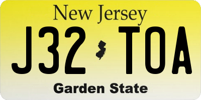 NJ license plate J32TOA