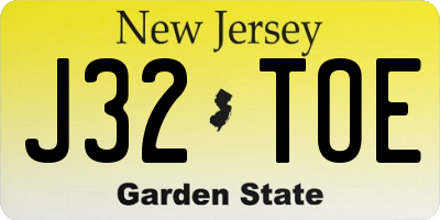 NJ license plate J32TOE