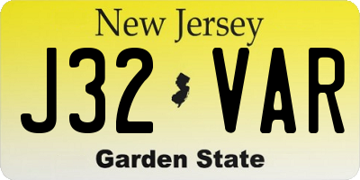 NJ license plate J32VAR