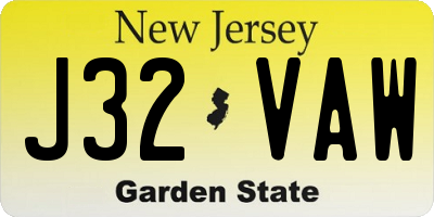 NJ license plate J32VAW