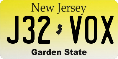 NJ license plate J32VOX