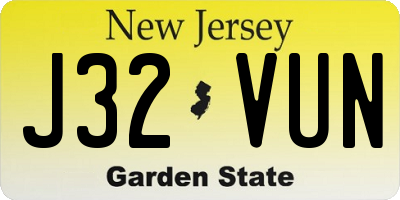 NJ license plate J32VUN