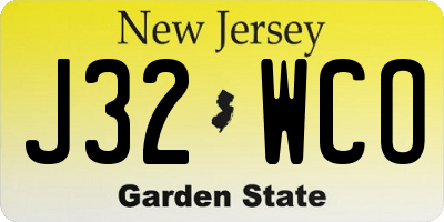 NJ license plate J32WCO
