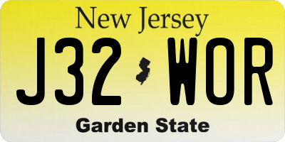 NJ license plate J32WOR
