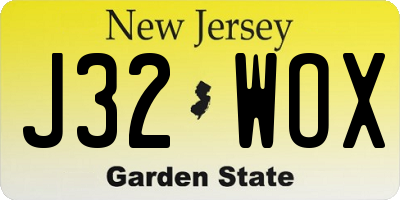 NJ license plate J32WOX