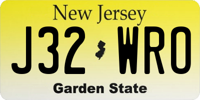 NJ license plate J32WRO