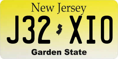 NJ license plate J32XIO
